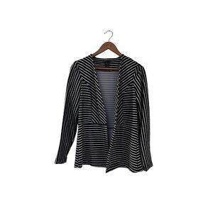 Robert Louis Women's Black & White Striped Long-Sleeve Blazer Cardigan Size M